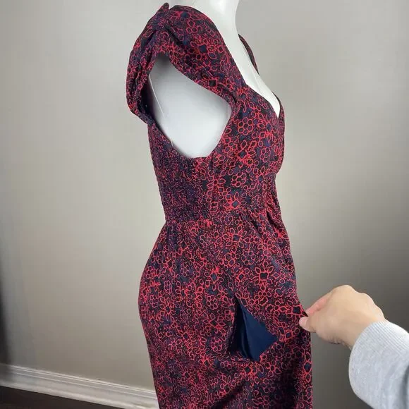 Free People Tabitha Mini Babydoll Boho Dress Cap Sleeve Floral Red Size M - Picture 5 of 11